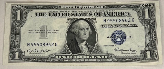 Crisp One Dollar Series 1935E Silver Certificate Blue Seal N95508962G