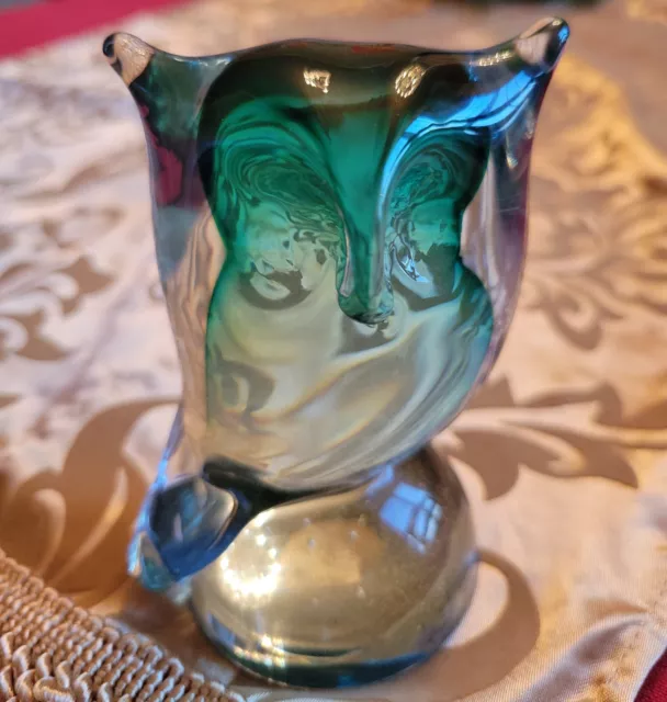 Vtg Murano Art Glass Alfredo Barbini Venitian Owl Sculpture Manganese Glow Italy
