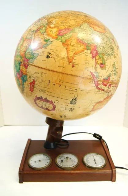 1980 Lighted Scan-Globe A/S Denmark 12” World Discoverer w/Weather Station NICE!