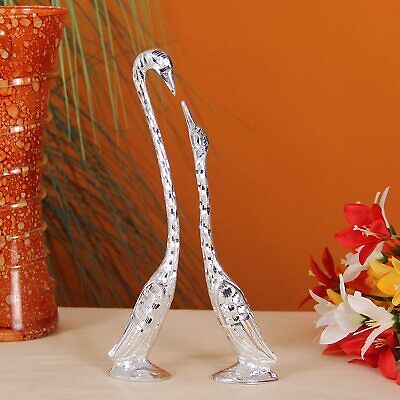 Pair of Kissing Swan/Duck Home Decor Showpiece in White Metal 10 inch Silver