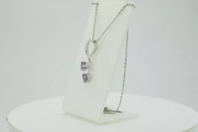 0,85 Carat Amethyst Trillion Anhanger 925 Silber Collier Kette violetter Edelste 3