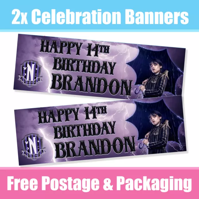 Personalised Wednesday Adams Banners Birthday / Celebration  - Any Name & Age x2