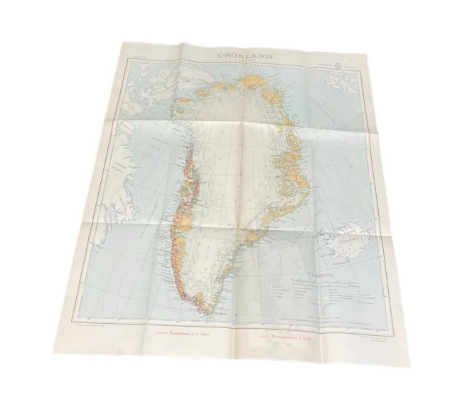 Vintage 1939 Greenland Grönland 22”x27” Map Geodetisk Institut Denmark 1:5000000