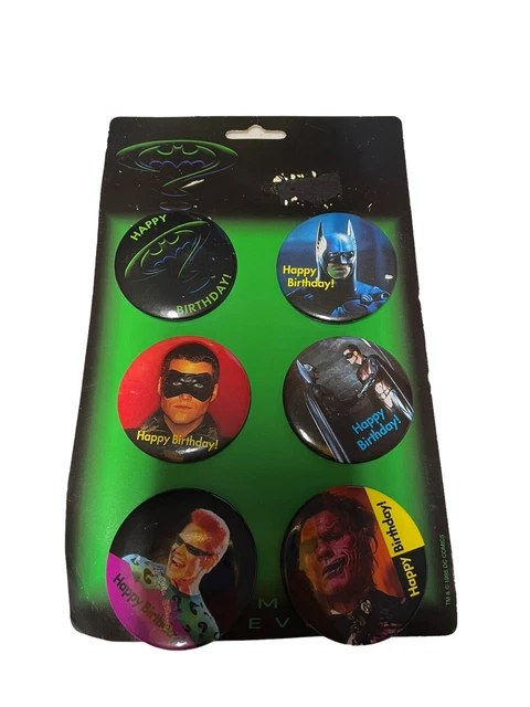 VTG DC COMICS BATMAN Forever HAPPY BIRTHDAY PINS ON CARD 6 pins USA 1995