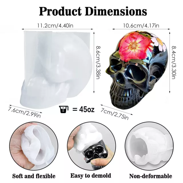 3D Skull Head Shape Silicone Mold Halloween Table Decor Epoxy Resin Mold B
