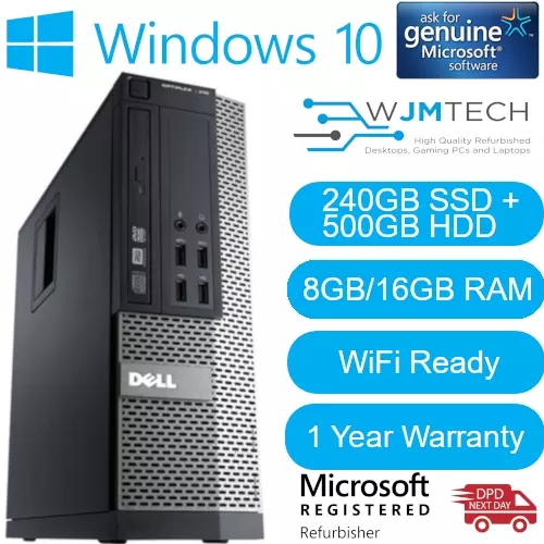 Dell Optiplex SFF Core i5-3470 500GB HDD + 240GB SSD Windows 10 Desktop PC WiFi