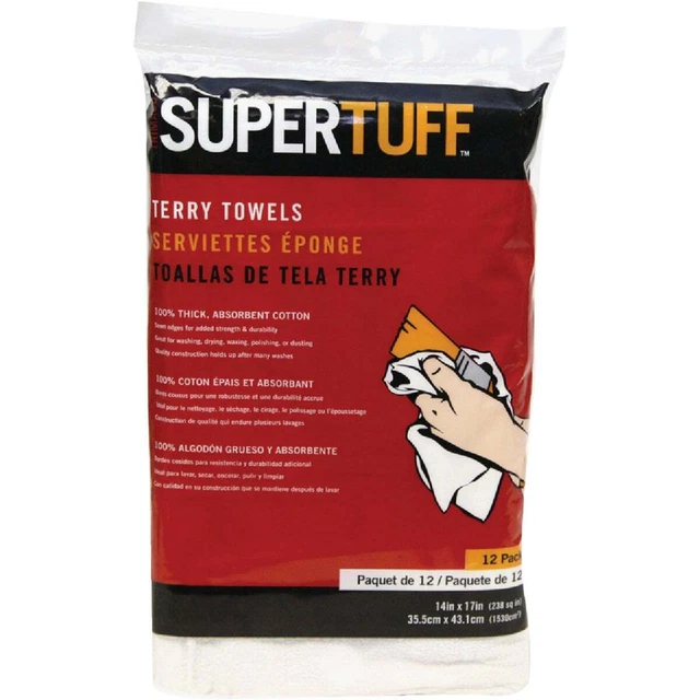Trimaco SuperTuff 14 In. x 17 In. White Terry Cloth Towels (12-Pack) 10750