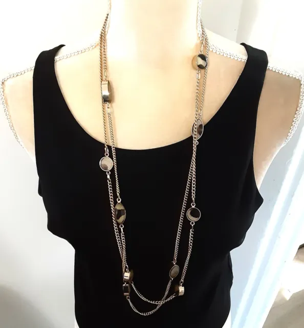 Chico's gold tone double strand long necklace 34" classic