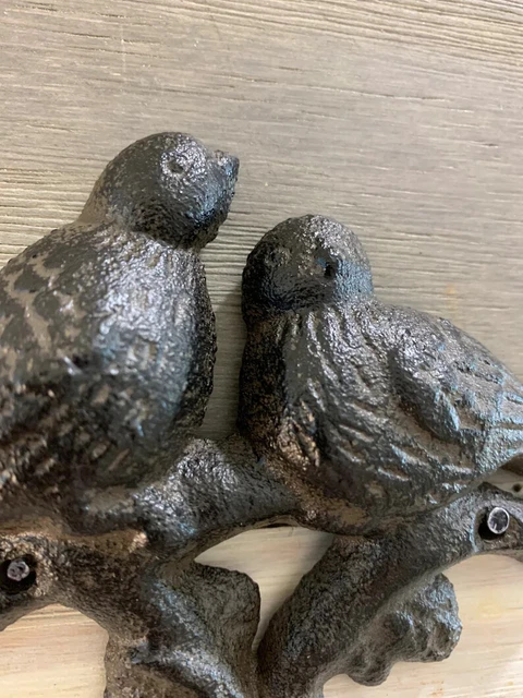 Antique Cast Iron Wall Hooks Two Brown Birds Coat Hat Towel Hangings Vintage 5