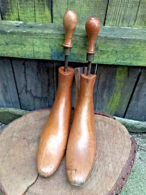 Antique Edwardian ladies wooden boot lasts trees shoe 10" stretchers adjustable 2