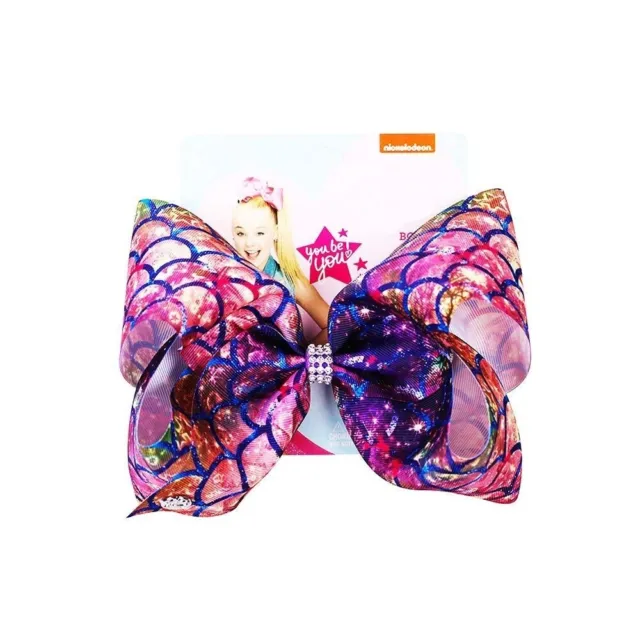 Siwa Style Hair Bows for Girls, Mermaid Print 8 Inch Large Ribbon Hair Bow