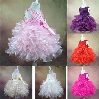 Flower Girl Princess Bow Dress Toddler Baby Wedding Party Pageant Tutu Lace Gown