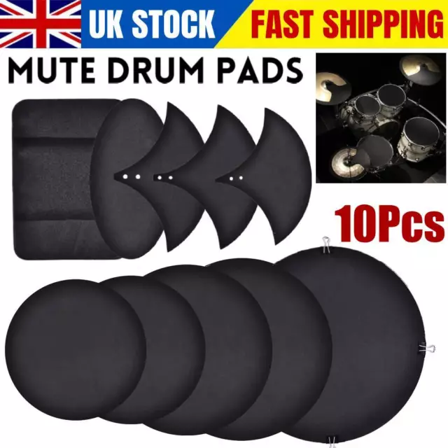 10 x Bass Snare Drum Kit Sound Off Quiet Mute Silencer Practice Silence Pads UK