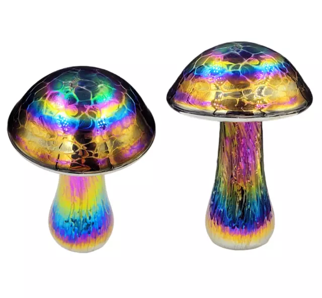 Neo Art Glass handmade rainbow iridescent mushroom decor ornament paperweight