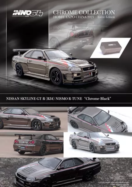 INNO64 MODELS Nissan Skyline GT-R R34 NISMO R-TUNE CHROME EDITION SCHWARZ BLACK