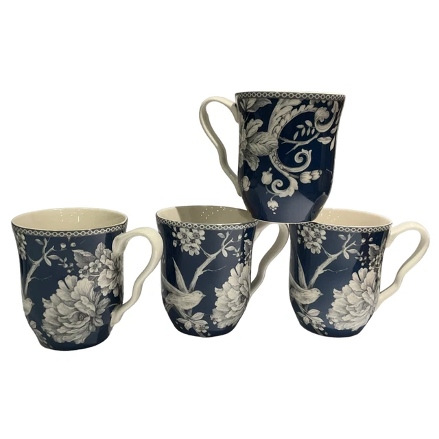 222 FIFTH ADELAIDE Dark Blue Mugs Cups Coffee Tea 12 oz 4 1/4 ” tall