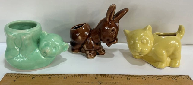 Morton Pottery Mini Cactus Planter Flower Pot Bear Donkey Cat Succulent Lot