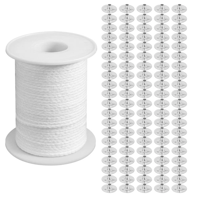 Juego de herramientas hágalo usted mismo para velas, 1 rollo 200 pies/61 m núcleo de mecha de velas de algodón con 100 piezas C3J1