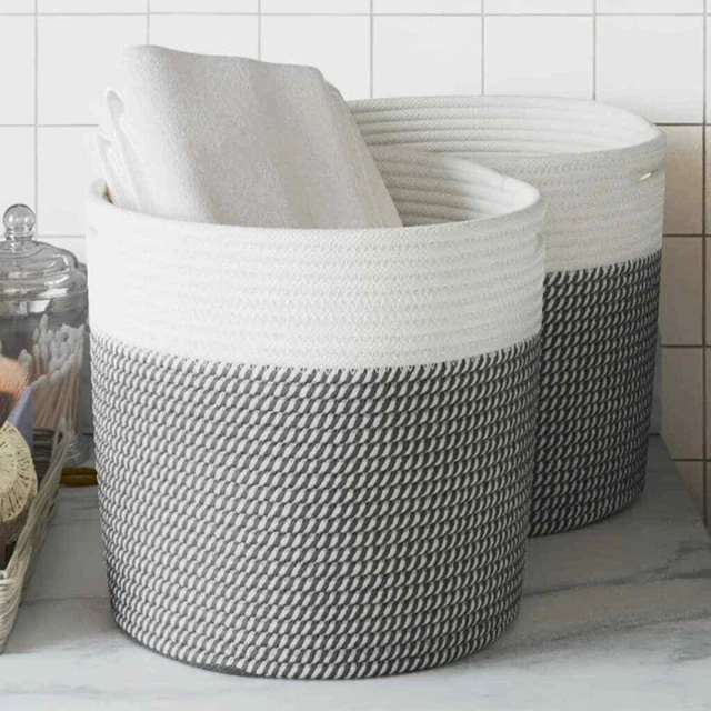 Paniers de rangement 2 pcs gris et blanc Ø28x28 cm coton vidaXL