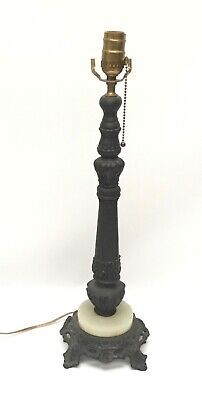 Vintage Cast Iron and Marble Table Lamp Victorian Style w/Pull Chain 21”