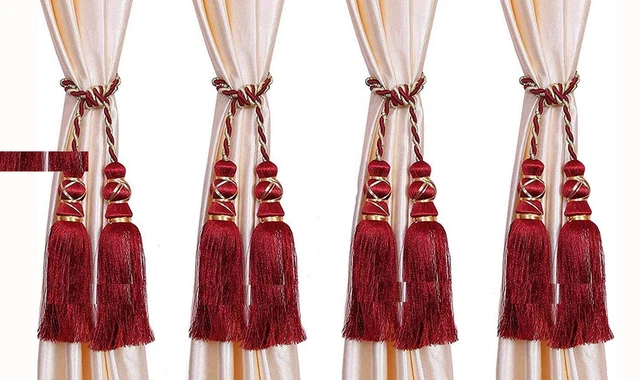 Beautiful Curtain Tassel Tieback color Burgundy for Home Decor Set of 4
