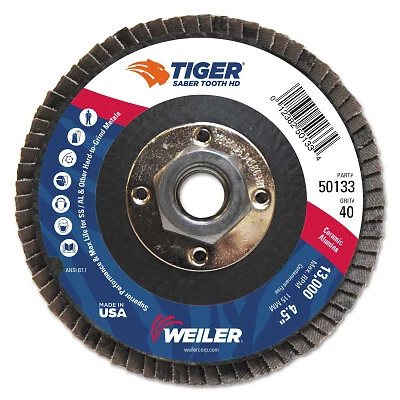 Tiger Saber Tooth™ Ceramic High Density Abrasive, 4-1/2 in Dia, 40 Grit, 5/8