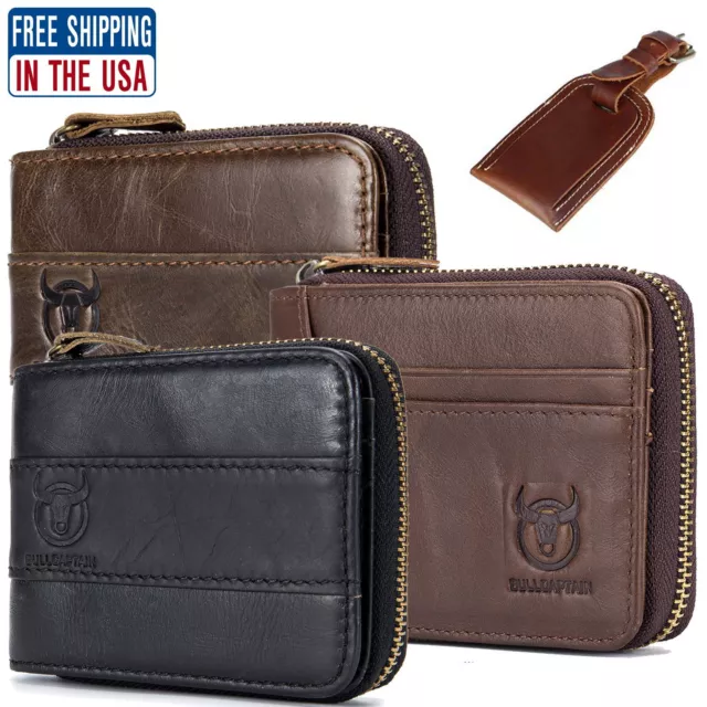 Mens Genuine Leather Wallet RFID Zipper Bifold Purse ID Credit Card Holder Purse
