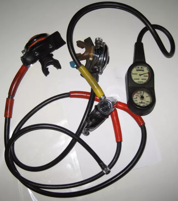 Scubapro Dual Regulator Aqualung Tank Connector Compass Hoses Gauges