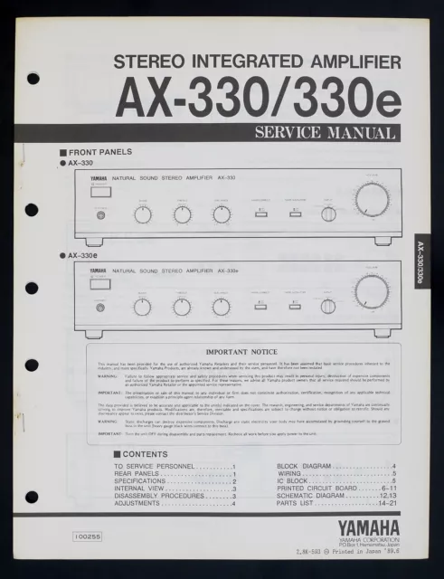 Original YAMAHA AX-430 Stereo Amplifier Service-Manual/Diagram/Parts List o140