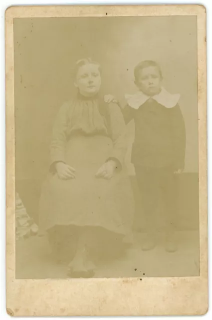 Circa 1880'S Named Cabinet Card Adorable Affectionate Brother & Sister in Studio