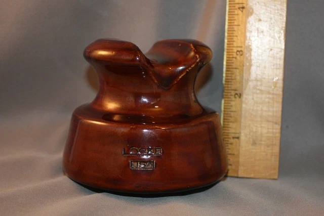 Vintage LOCKE Medium Brown Ceramic Porcelain Insulator USA 3 3/8" 8