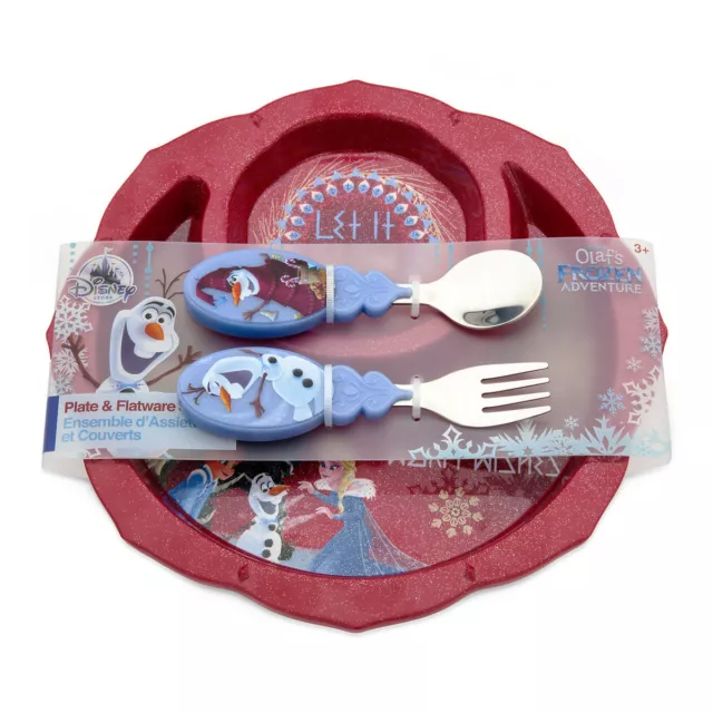 Disney Authentic Frozen Plate & Flatware Fork & Spoon Set Elsa Anna Olaf Sven 2