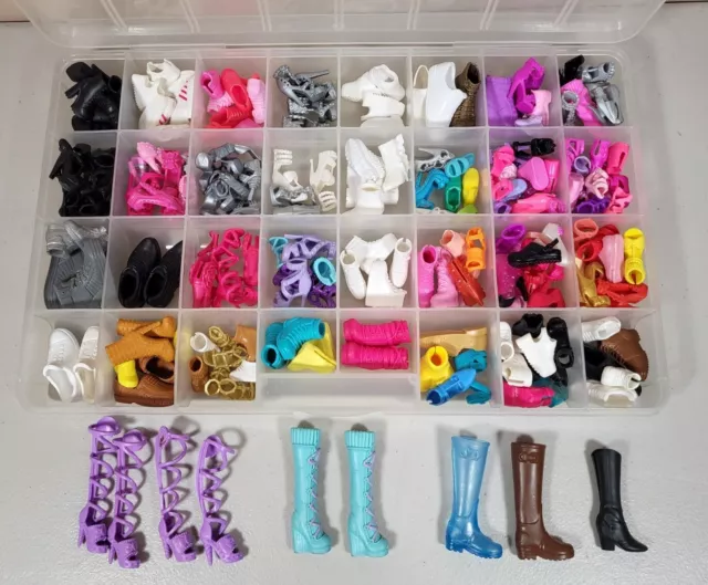 Large Lot Of Authentic Mattel Barbie Ken Skipper Shoes Boots Sandals With Case