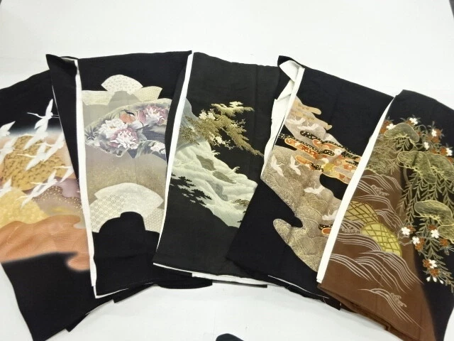 41121# Japanese Kimono / Antique Tomesode / Set Of 5