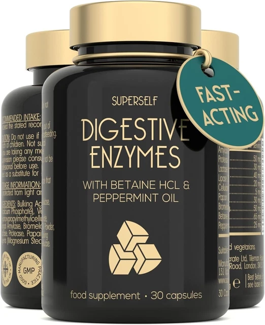 DIGESTIVE ENZYME SUPPLEMENTS with Betaine HCL 7 Digestive Enzymes for
