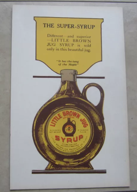 Old Vintage 1930's - Little Brown Jug Syrup - Cardboard ADVERTISING SIGN