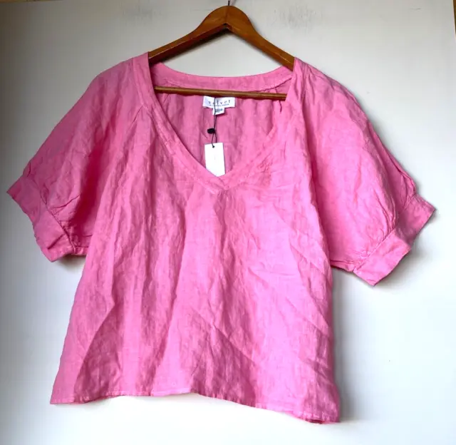 Velvet by Graham&Spencer USA pink linen vneck short sleeved blouse XS NWT