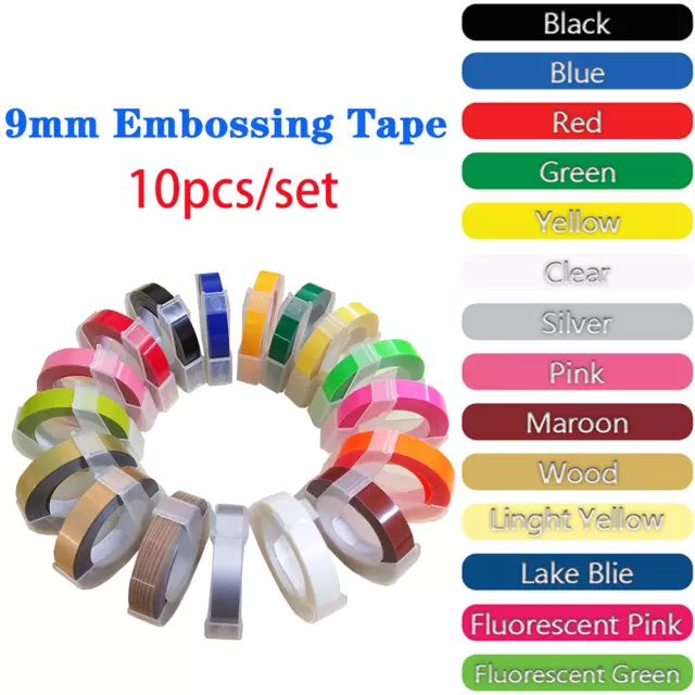 10Pcs/Set Dymo 3D Embossing Tape Compatible for Dymo Omega Embossers Label 9mm