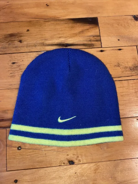 Nike Reversible Cobalt Blue & Neon Green Knit Beanie Skull Cap Youth 4-7