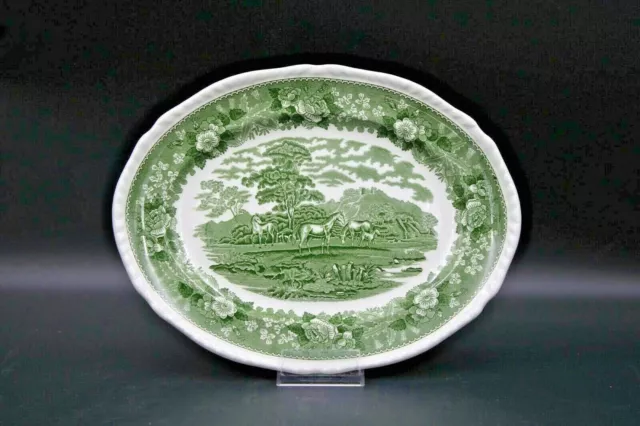 Adams English Scenic grün England tiefer Teller ovale Schale Porzellan 33 x 26