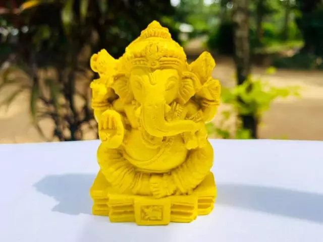 Ganesha yellow stone statue, Small Ganesha statue, Ganesh figurine, Ganapathi