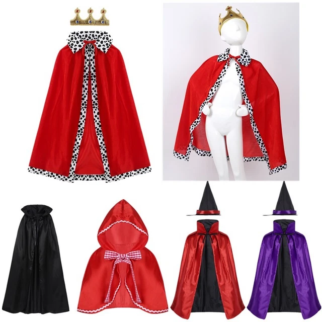 BOYS GIRLS HALLOWEEN King Queen Cosplay Costume Medieval Velvet Cloak