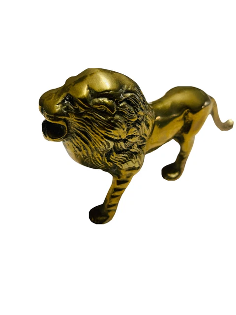 Vintage Solid Brass Roaring Lion Figure - 7.5" x 4" tall MCM