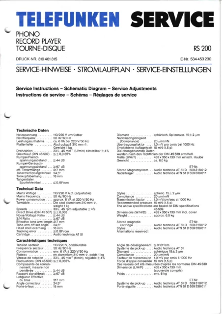 Service Manual-Anleitung für Telefunken RS 200