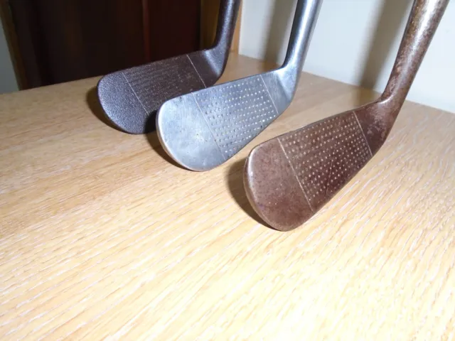 3 x Vintage Hickory Shafted Clubs, all 3 clubs are 2 Irons, c/w Tom Auchterlonie