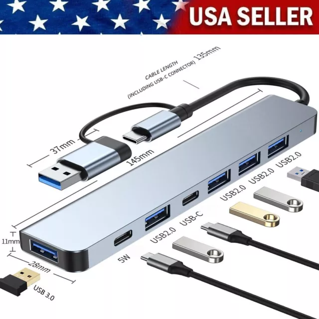 7 in 1 Multiport USB-C Hub Type-C To USB 3.0/2.0 Multi-hub Dock Splitter Adapter