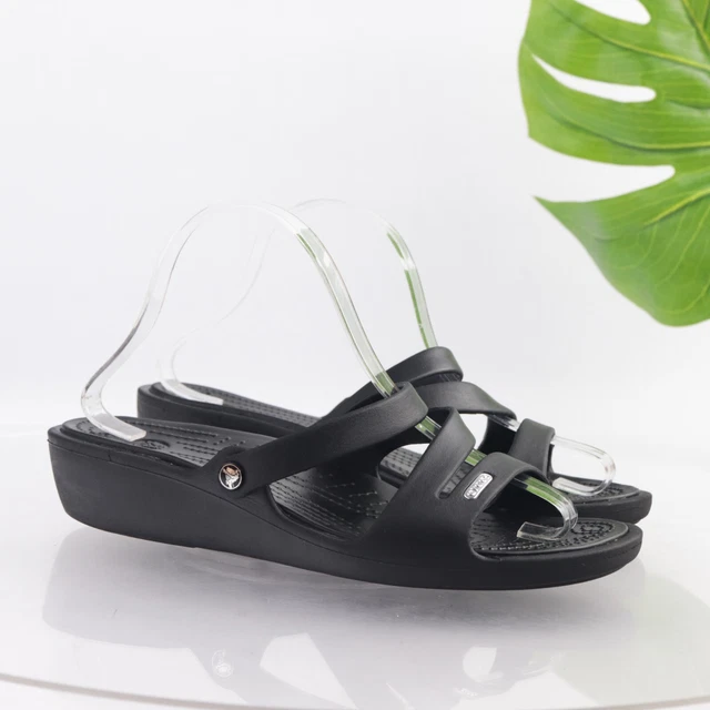 Crocs Women's Patricia Sandal Size 10 Wedge Slide Flip Flop Black Rubber Beach
