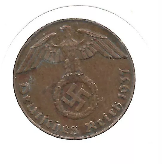 Rare Old WWII COPPER German War 1937-J WW2 Germany Military Nice Collection Coin