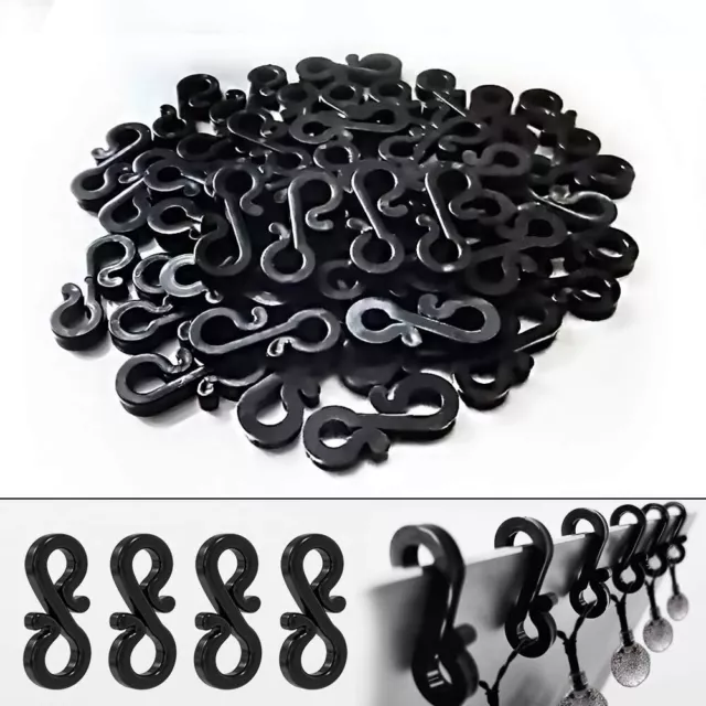 100 Gutter Hooks Clips Outdoor  Christmas Xmas Fairy Lights Plastic Black/White