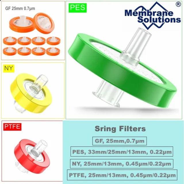 PES/PTFE/NY/GF Syringe Filters 0.22μm/0.45μm 25mm/13mm Hydrophilic/Hydrophobic